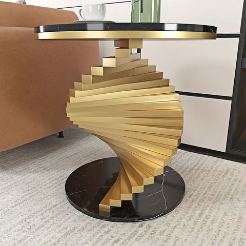 Free Shipping On Modern Round Metal Black & Gold Side Table With Marble ... with Gdf Studio 2-Piece Modern Round Metal Hollow Side Tables With Golden Finish
